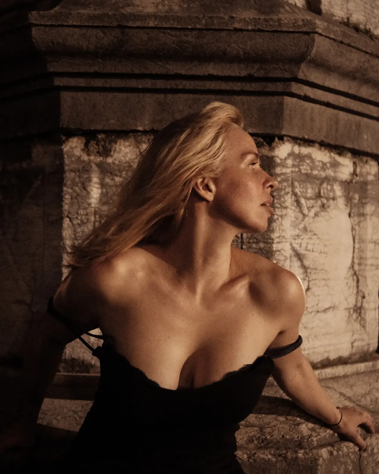 Cinematic portrait beside historic Italian architecture